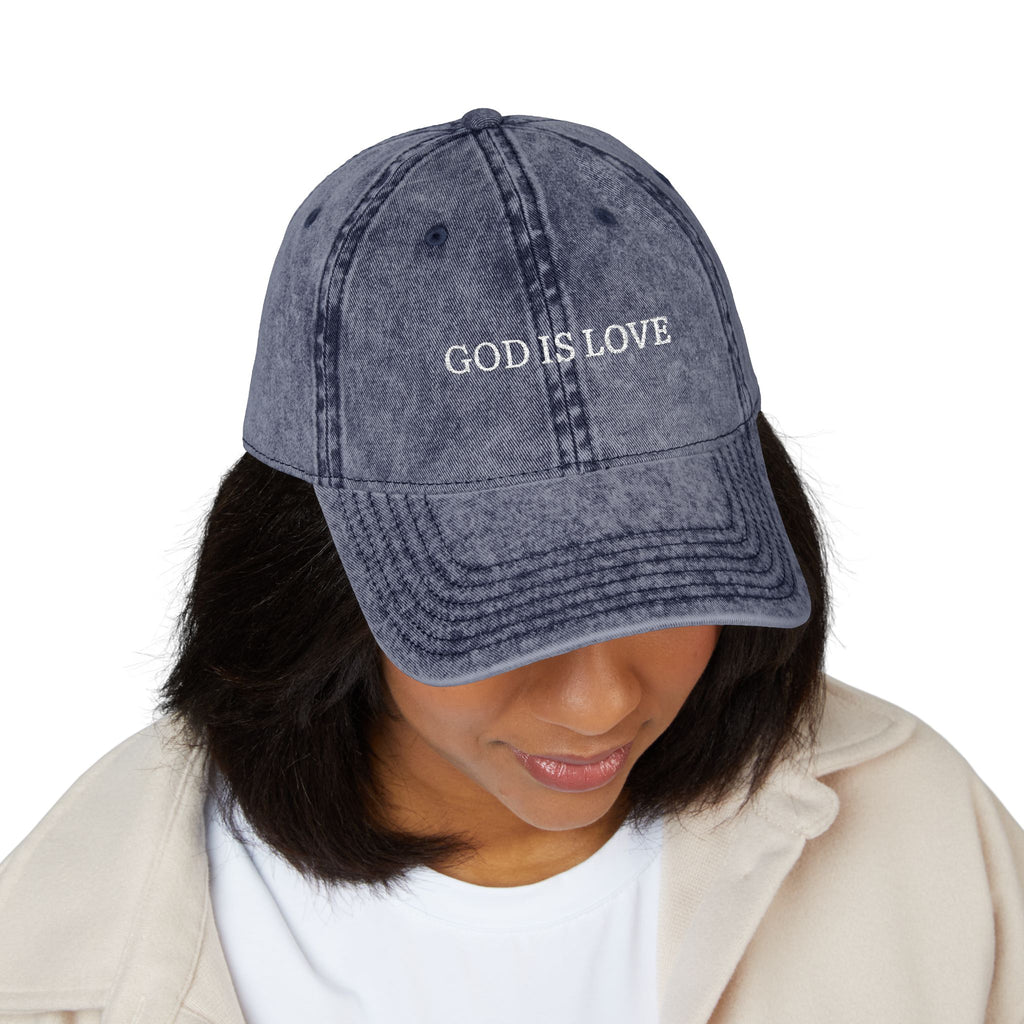 God Is Love Vintage Embroidered Cap — Washed Black Faith Baseball Hat