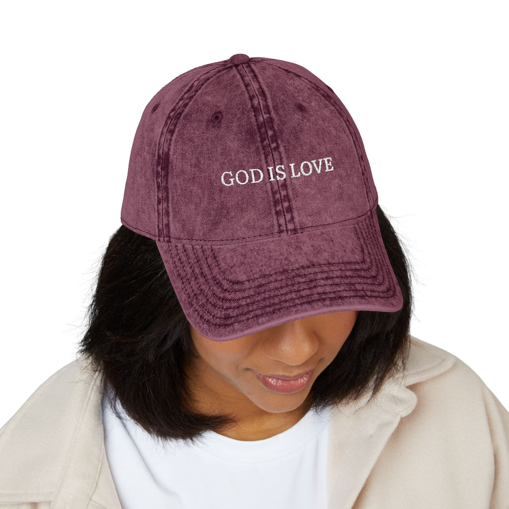 God Is Love Vintage Embroidered Cap — Washed Black Faith Baseball Hat