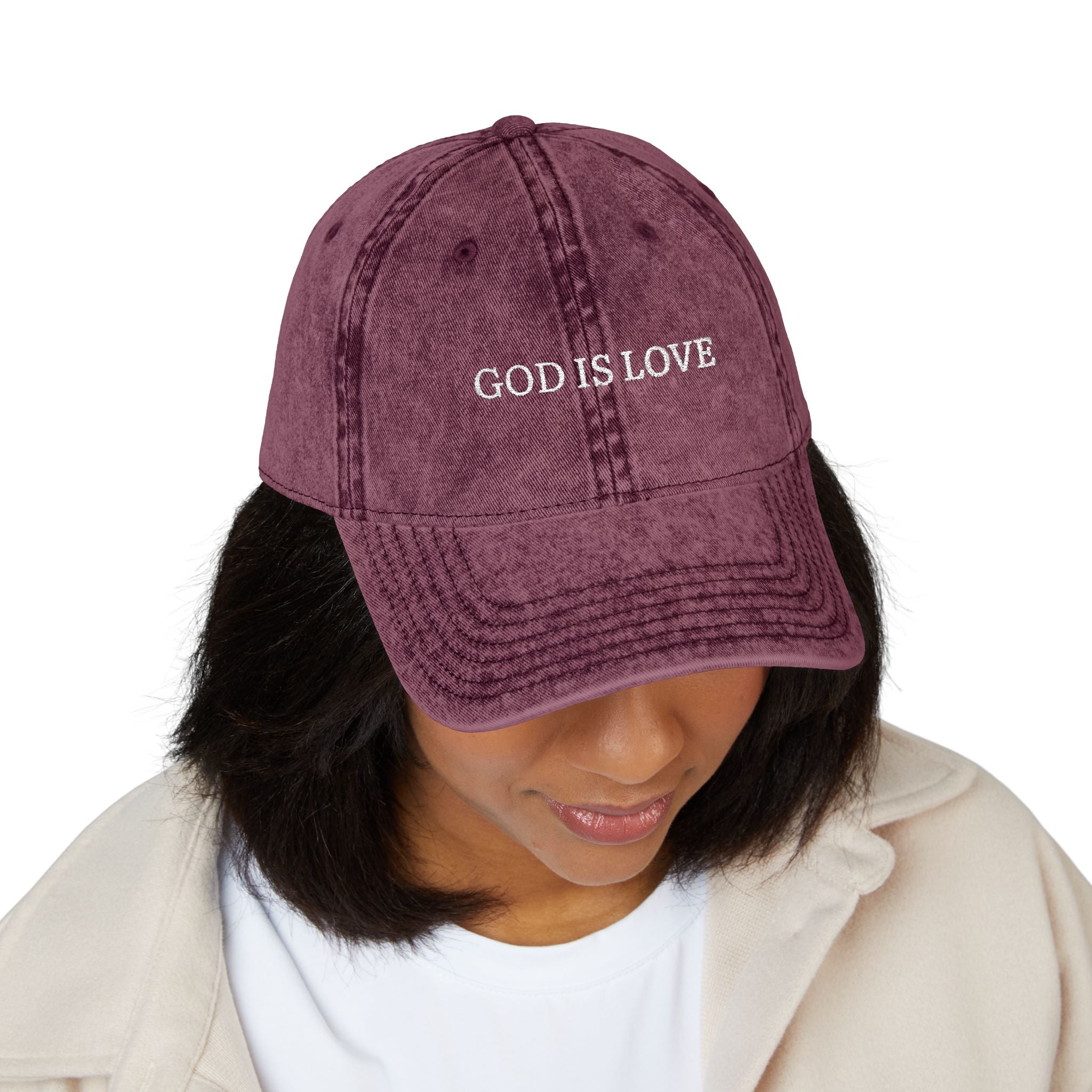 God Is Love Vintage Embroidered Cap — Washed Black Faith Baseball Hat