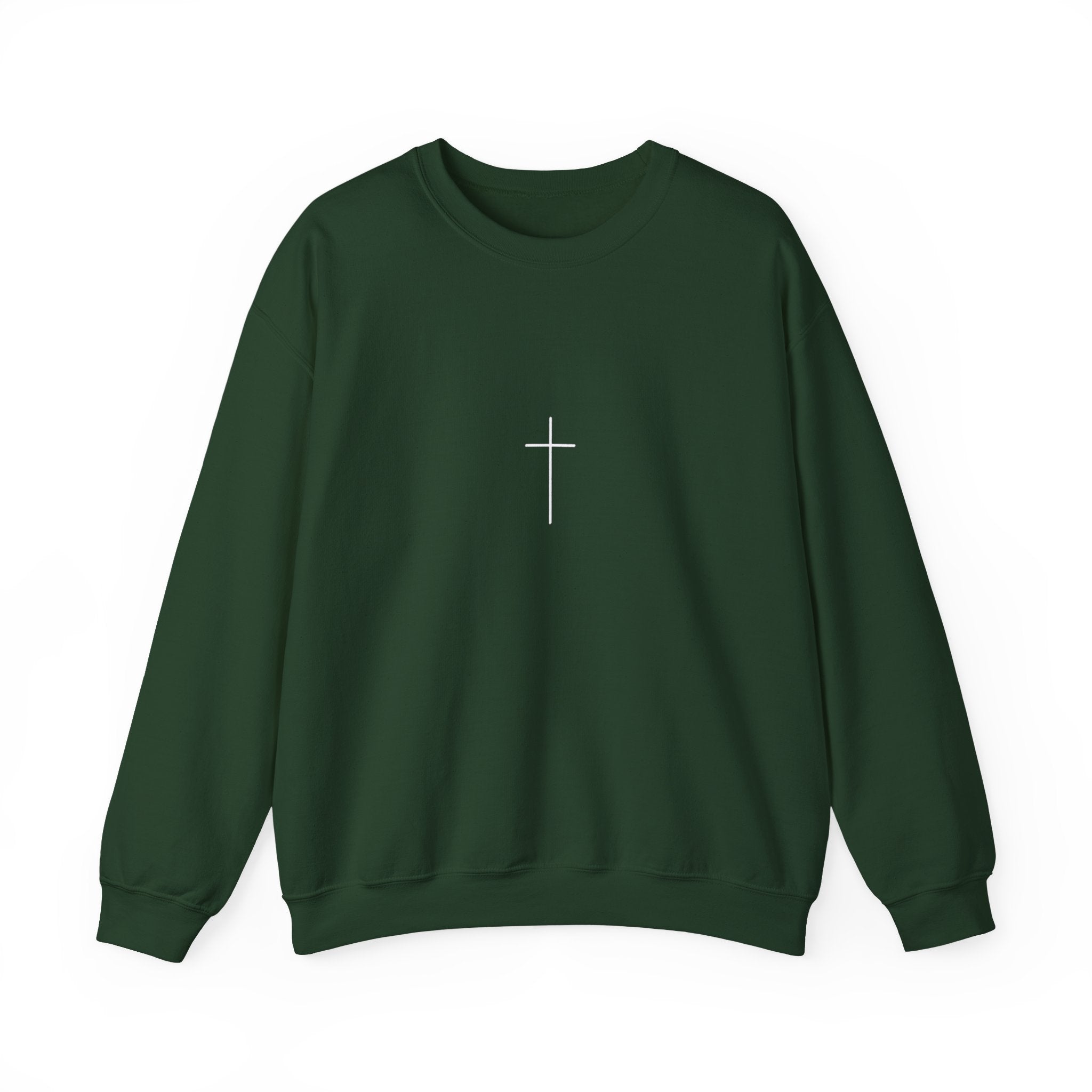 Crewneck Sweatshirt — Minimal Cross Front & “Be kind” Back | Christian Inspirational Gift