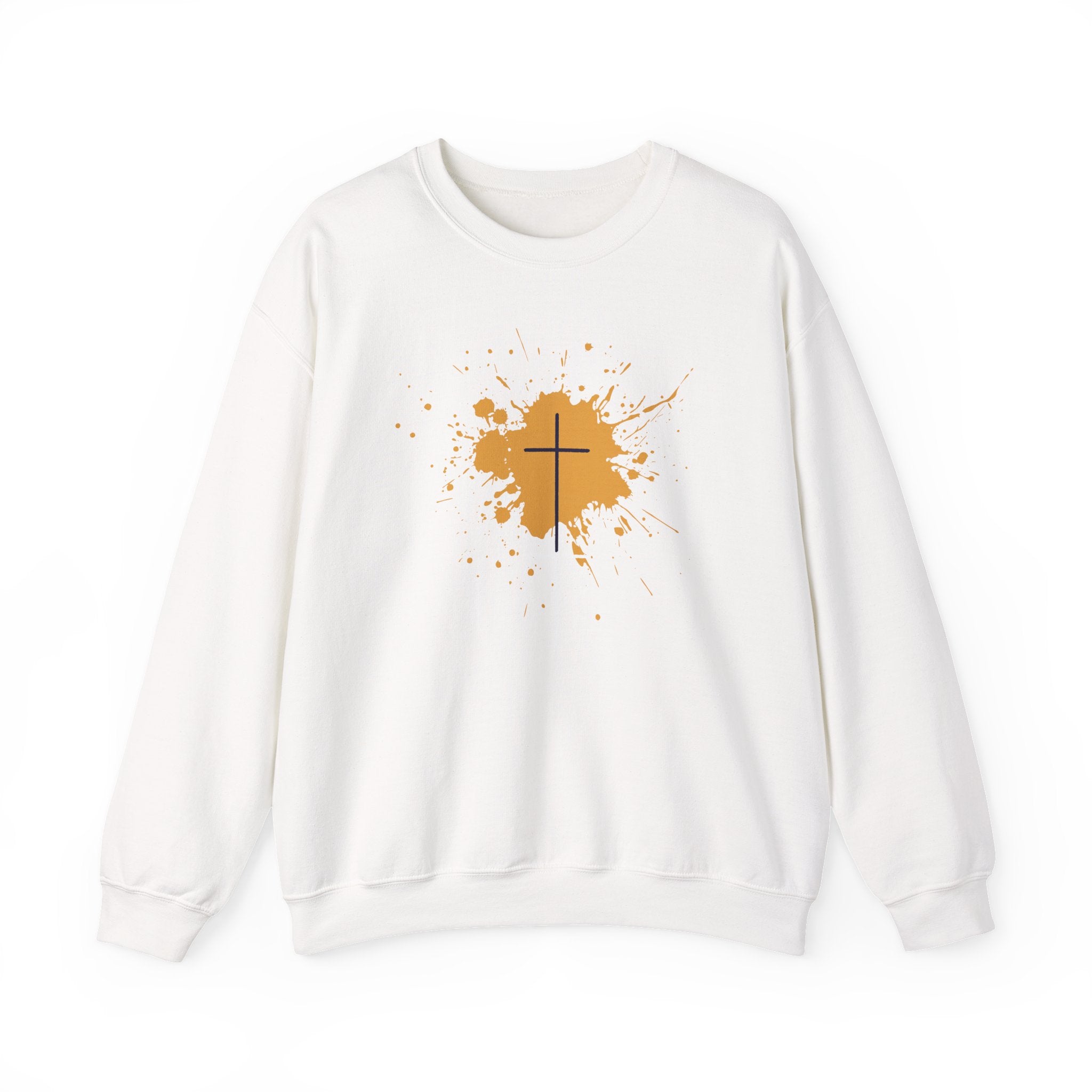 Crewneck Sweatshirt — Blood Splash Crown Graphic (Minimal Chest Cross)
