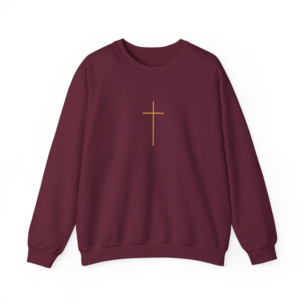 Crewneck Sweatshirt — Minimal Gold Cross & 'Son of the Most High' Back Design