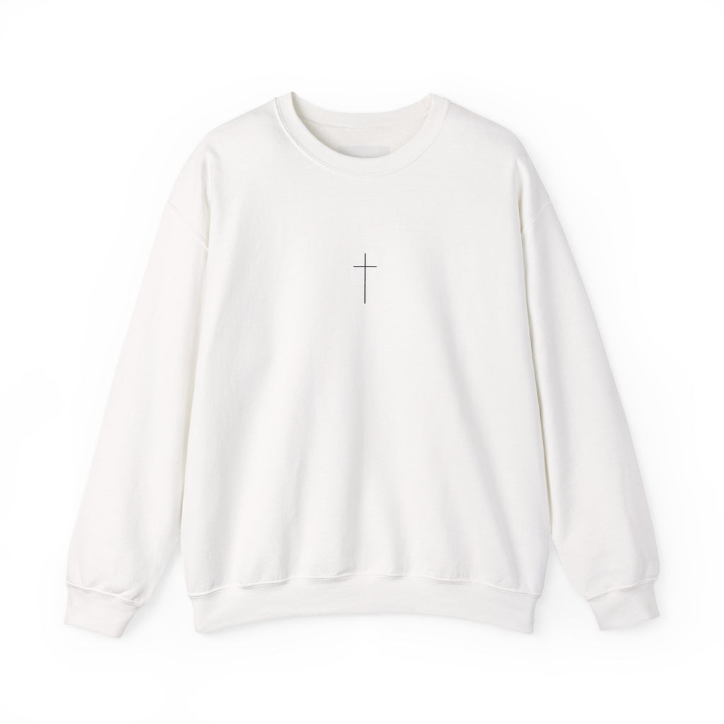 Christian Crewneck Sweatshirt — Minimal Cross Front, “Trust in God” Back
