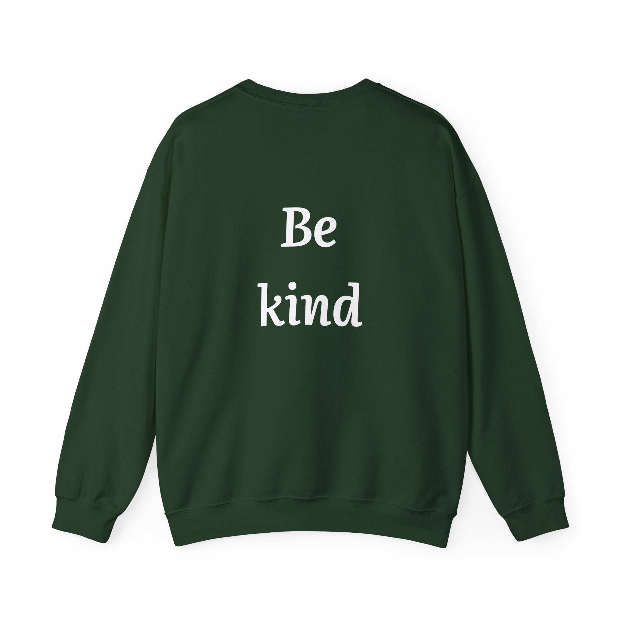 Crewneck Sweatshirt — Minimal Cross Front & “Be kind” Back | Christian Inspirational Gift