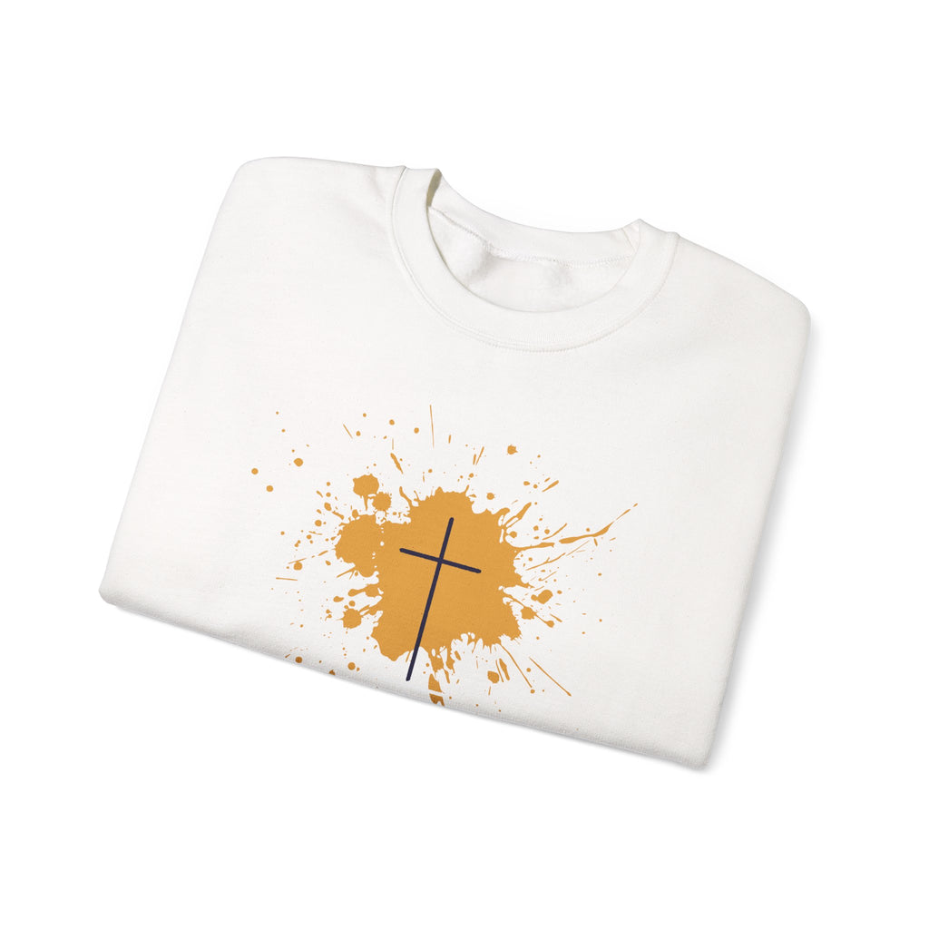 Crewneck Sweatshirt — Blood Splash Crown Graphic (Minimal Chest Cross)